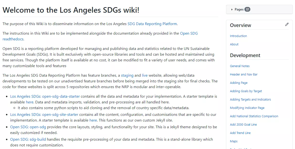 screenshot of webpage titled Welcome to the Los Angeles SDGs wiki!
