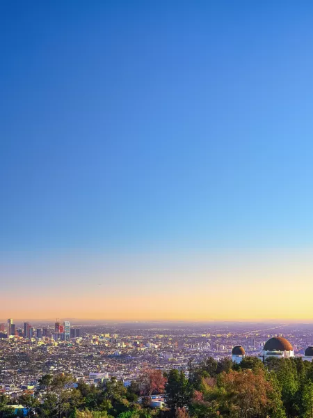 panorama picture of griffith park and downtown los angeles in the background